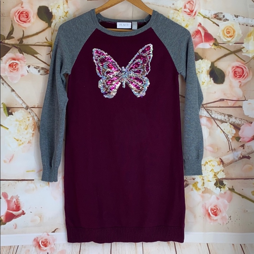 Girls Flip Sequin Butterfly Sweater Dress